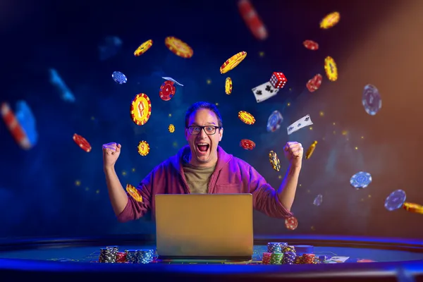 A person using their device against a moody casino-themed background, illustrating the smooth re-entry process at SAFI.
